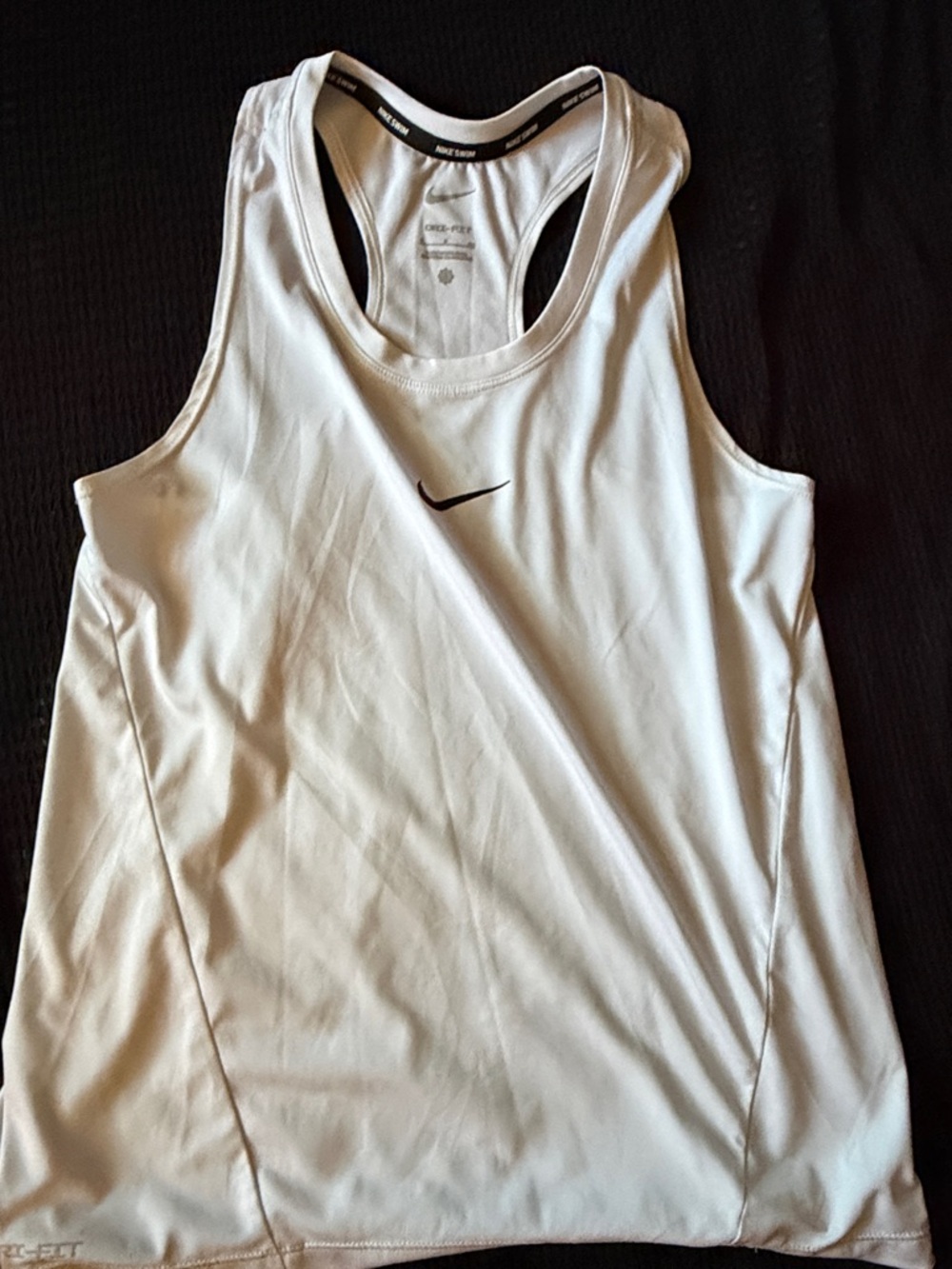 Nike White Racerback Dri-FIT Tank with Black Swoosh